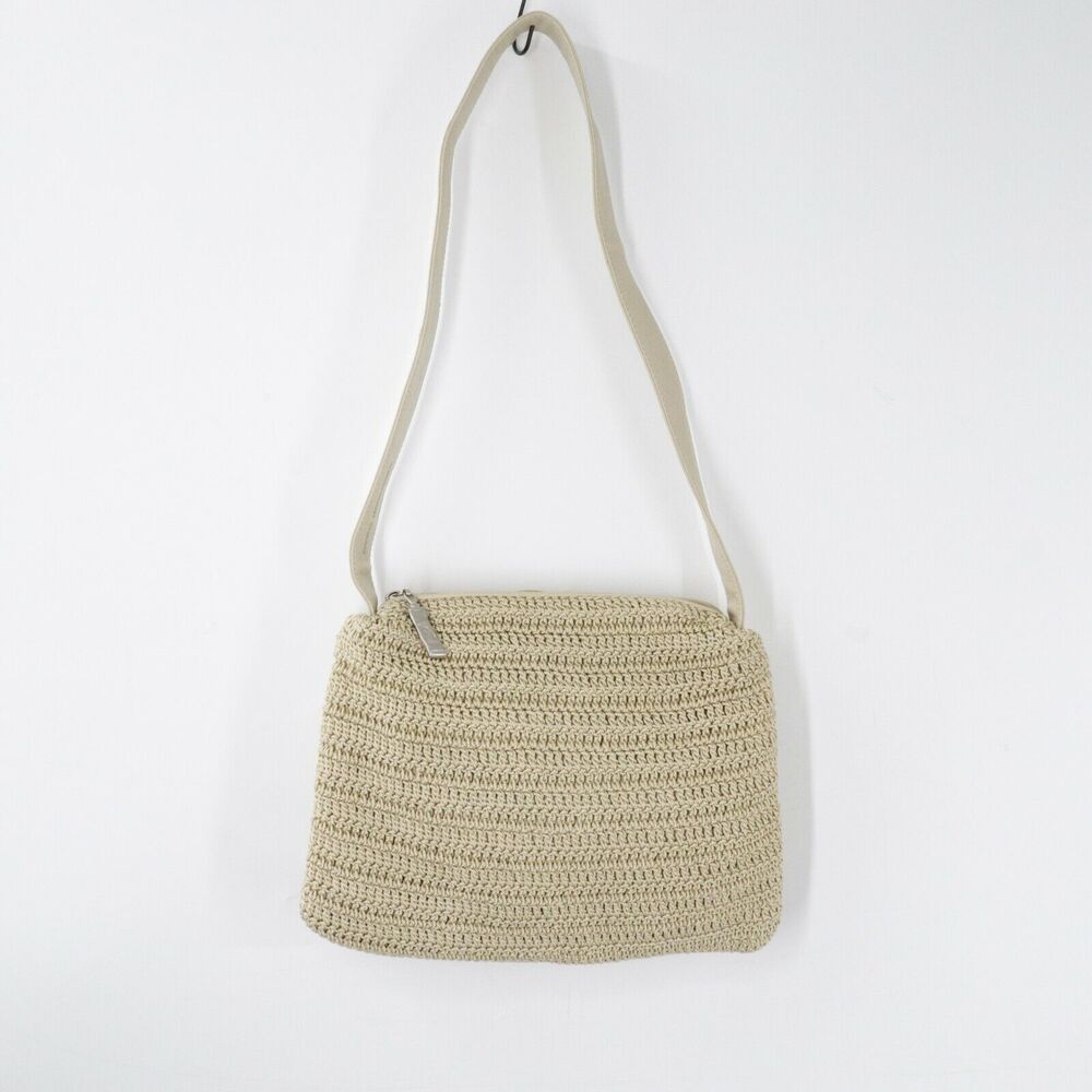 Stone Mountain Crochet Handbag M Cream Knit Leather Strap Shoulder Bag Purse
